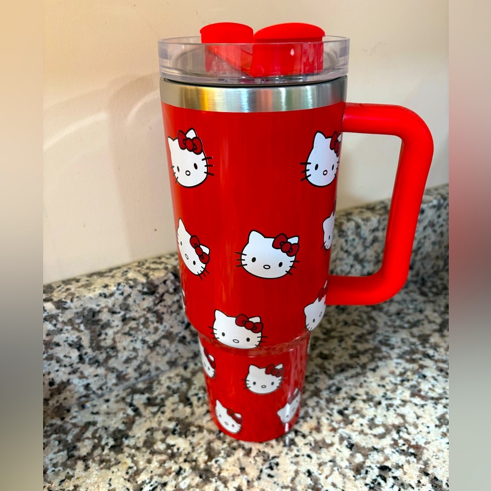 Hello Kitty 40 ounce red tumbler with handle NEW stainless steel insulated
